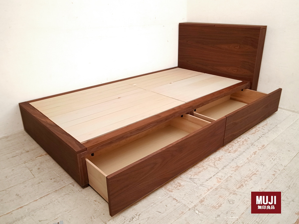 無印 収納ベッド シングル 追加台付き - シングルベッド